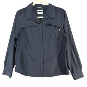 Columbia Hiking Shirt M Blue Omni Shade Button Up Roll Tab Vents Trek Outdoors